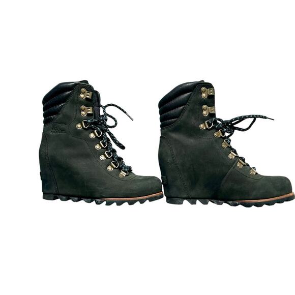 Sorel Conquest Wedge Black Leather Boots Bootie Womens Size 6 - Picture 6 of 9